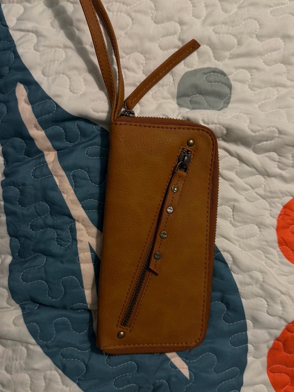 Free People Tan Leather Wristlet Wallet